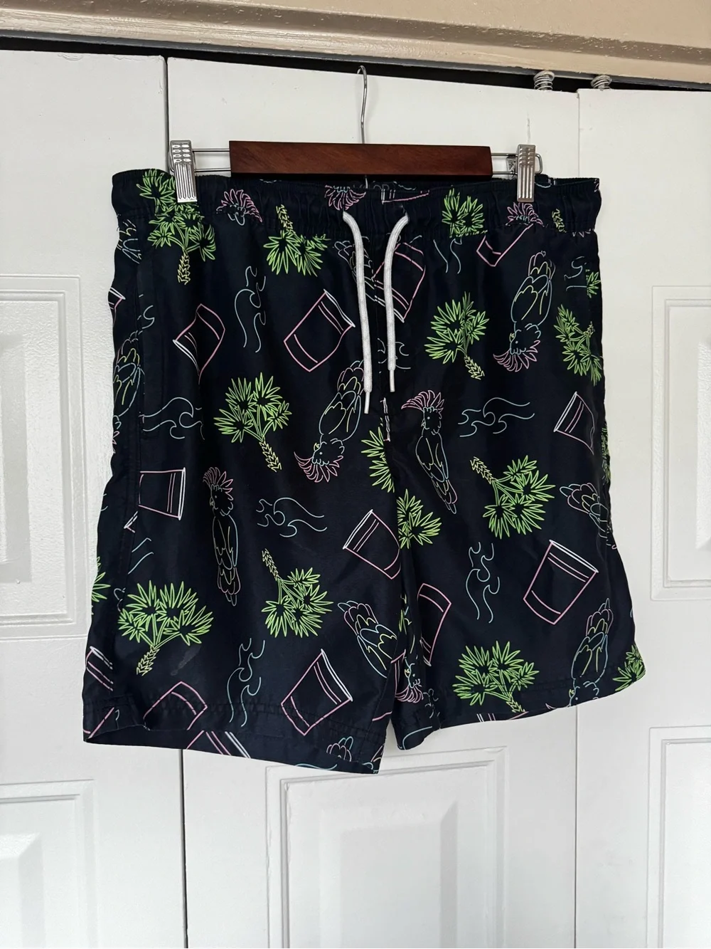 Men's Black Tropical Parrot Swim Trunks - Black